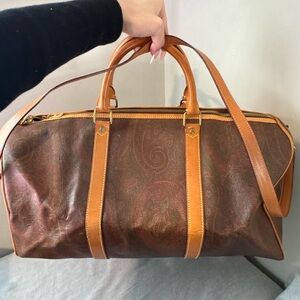Etro Brown Paisley Duffel with Tan Leather Trim